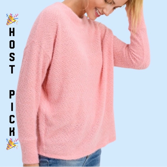 Cherish Tops - Cherish Pink Slub Shoulders Soft Sweater Top